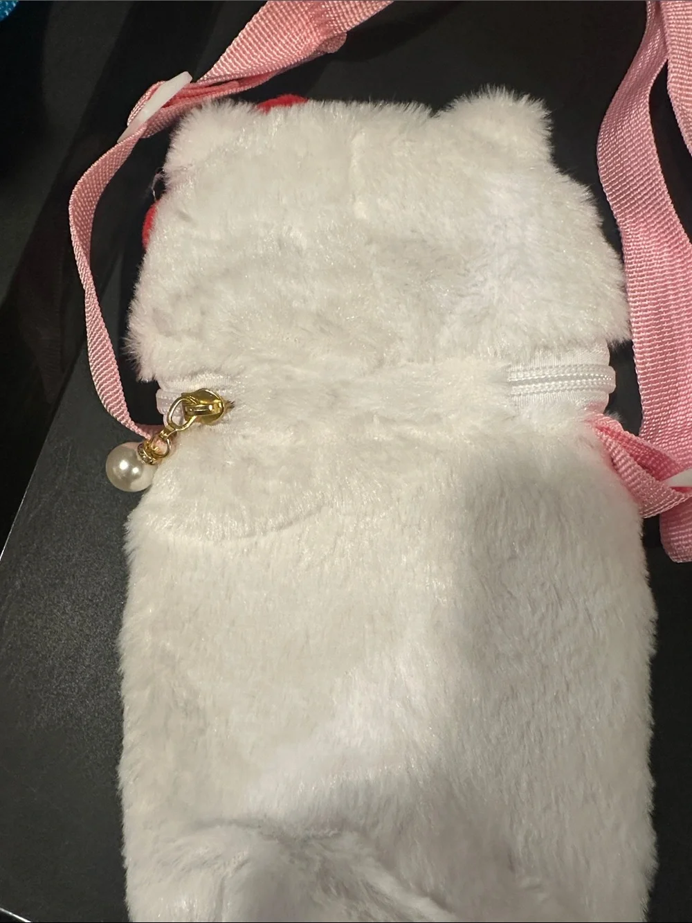 Hello Kitty Style White Plush Crossbody Bag for Kids with Pink Strap